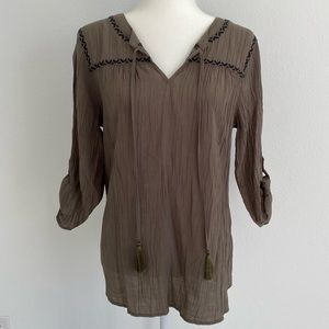 Women’s Army Green Christopher & Banks 3/4 Sleeve Blouse - Size Large